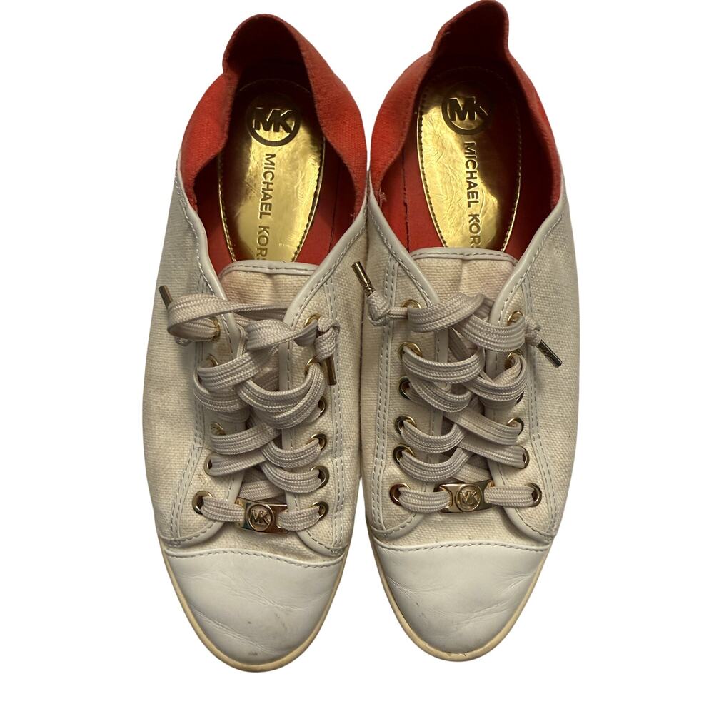 Michael Kors Cream & Orange Lace Espadrille Flats
